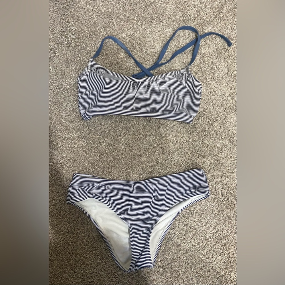 Blue and white stripped two piece